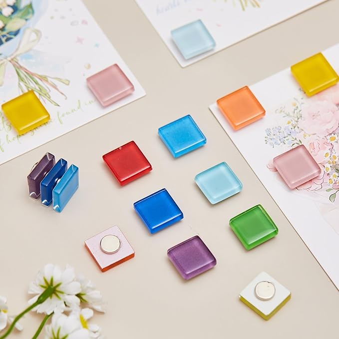 Outus 45 Pieces Vibrant Square Whiteboard Magnets 1.5 cm Refrigerator Magnets Dry Board Mini Fridge Teacher Supplies for Home Offices