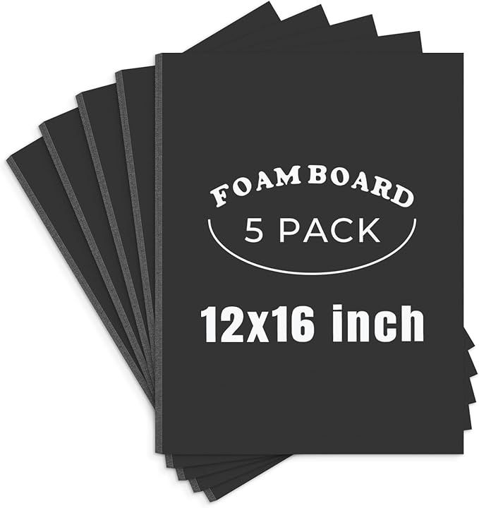 AUEAR, 5 Pack 12x16 Black Foam Boards, Foam Core Poster Board for Display, Mounting, Print, Presentation and Projects, 3/16'' Thick