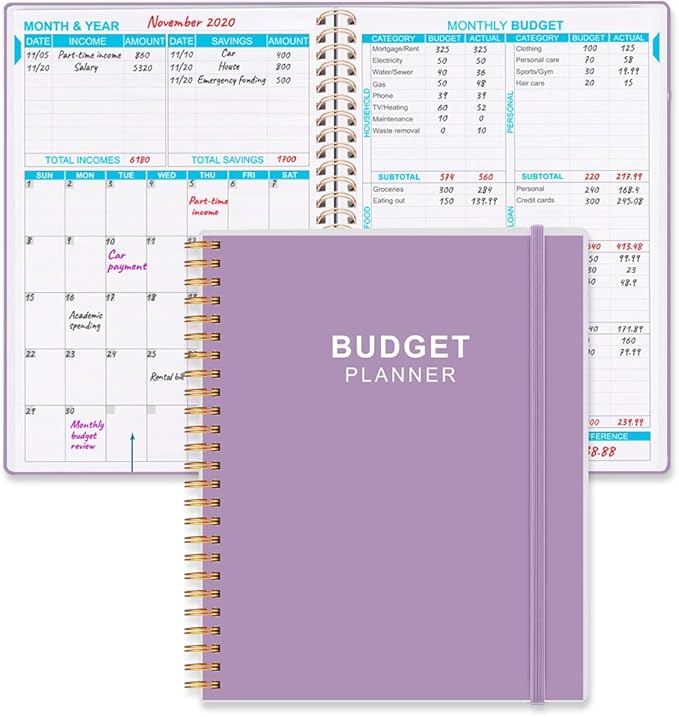 Budget Planner - Monthly Budget Book with Expense Tracker Notebook, Undated 12 Month Bill Organizer & Finance Planner to Manage Your Money, Account Book with Colorful Tabs, 8" x 9.5", Purple