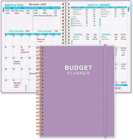 Budget Planner - Monthly Budget Book with Expense Tracker Notebook, Undated 12 Month Bill Organizer & Finance Planner to Manage Your Money, Account Book with Colorful Tabs, 8" x 9.5", Purple