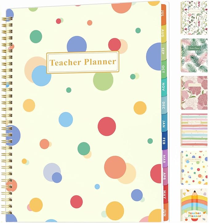 SUNEE Teacher Planner 2026-2027 Academic Year, 7 Periods Lesson Plan Book Jul 2026 - Jun 2027, 8.5"x11"Daily Weekly Monthly Organizers Horizontal Layout with Calendars, Bookmark, Tabs, Pastel Bubbles