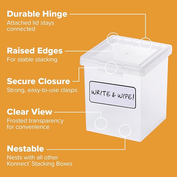 Bostitch Konnect Clear Storage Containers with Lids, Stackable Plastic Organizer Bins, 1.5 Quart, 2 Pack
