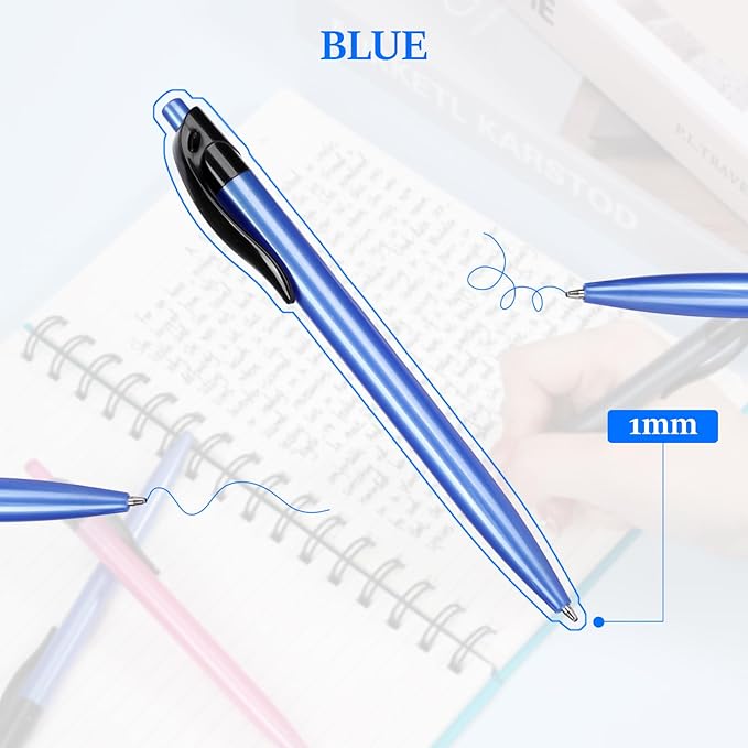 Retractable Blue Ballpoint Pen for Smooth Writing 1.0mm Medium Pack of 100 Blue Ink Pen, Click Blue Pens Bulk with Comfort grip, Idea for Journaling, Planner, Note Taking Office School Supplies