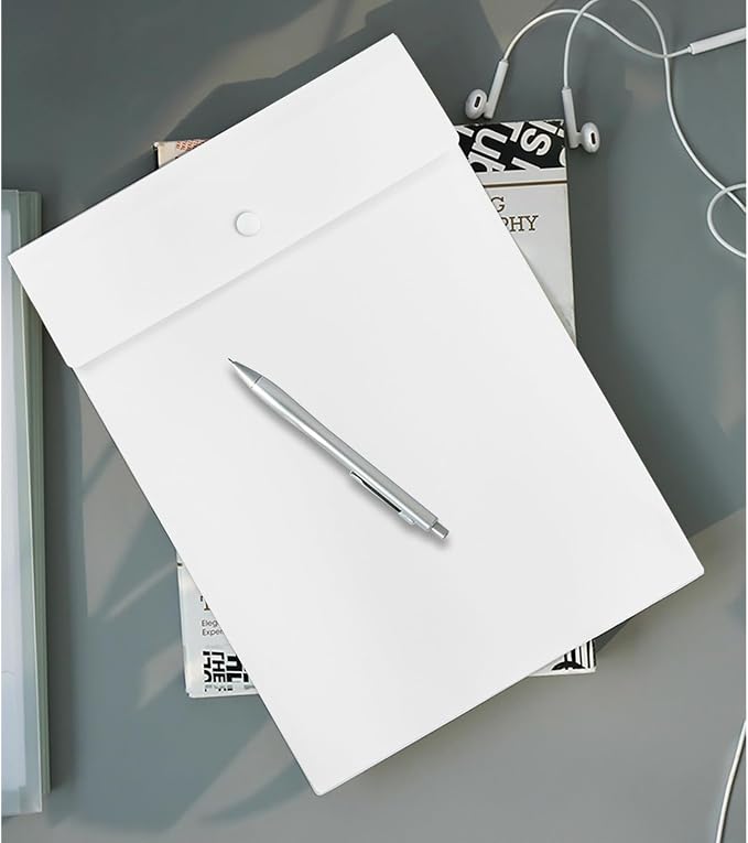 VANRA Vertical File Folders Poly Filing Envelope Plastic Project Folder with Snap Button Closure for A4 Letter Size Paper (Pack of 5, White)
