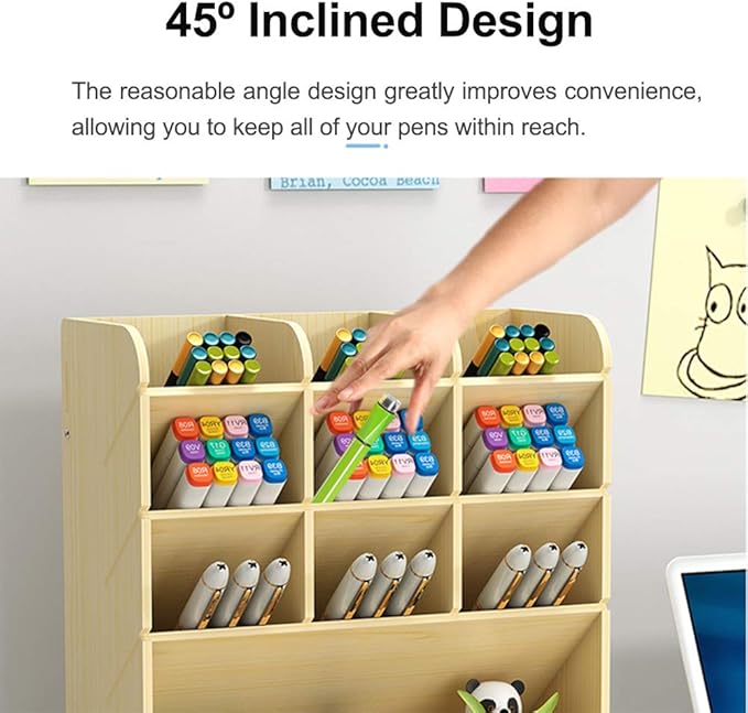 Hggzeg Wooden Desk Organizer with Drawer, Large Capacity DIY Pen Holder Storage Box Desktop Stationary Storage Rack, Pen Organizer Caddies for Office, Home and School Supplies (B16-White Maple)