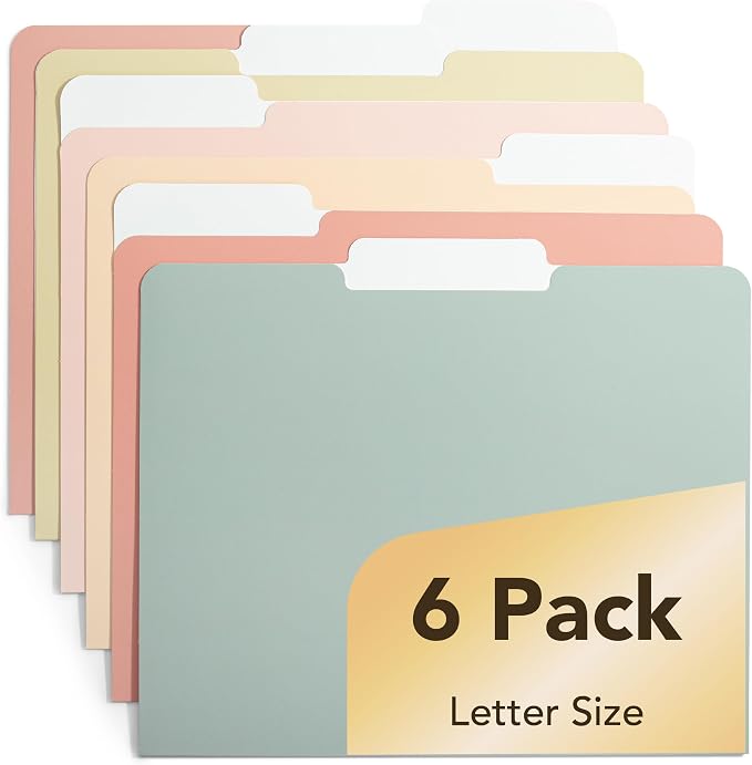 Mr. Pen- File Folders, 6 Pack, Vintage Colors, 1/3-Cut Tab, File Folders Letter Size, Colored File Folders, Office File Folder, Colored Folders, Office Supplies File Folders, File Folders with Tabs