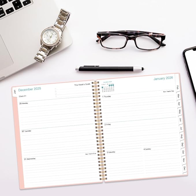 Planner 2026 For Women & Men - Monthly and Weekly Calendar Planner from January 2026 - December 2026, Student Planning with 12 Tabs for Office School Supplies, Inner Pocket, 8.5" x 11", Pink