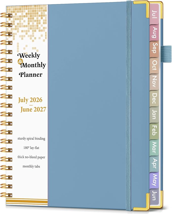 Academic Planner 2026-2027, Hardcover Weekly and Monthly Calendar Planner from July 2026 - June 2027, Daily Agenda Planners with Tabs, College School Organizer for Student Teacher, A4 (8.5" x 11"), Dusty Blue