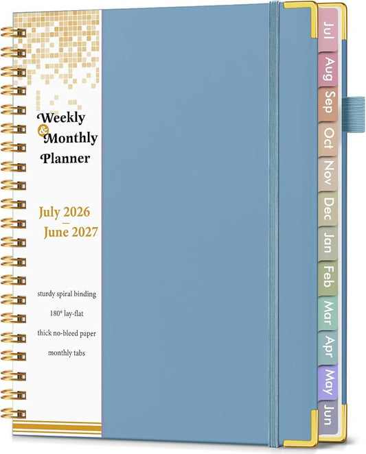 Academic Planner 2026-2027, Hardcover Weekly and Monthly Calendar Planner from July 2026 - June 2027, Daily Agenda Planners with Tabs, College School Organizer for Student Teacher, A4 (8.5" x 11"), Dusty Blue