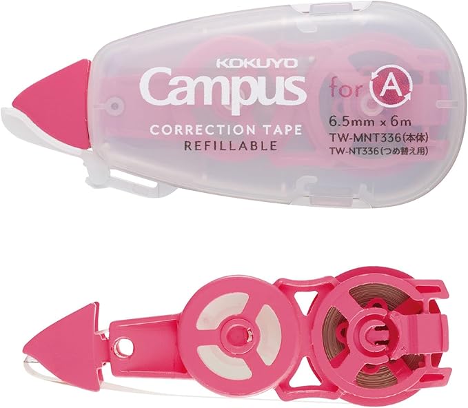 KOKUYO Refillable Correction Tape and Refill, 19.7 ft (6 m) Small White Out 6.5 mm Wide Easy To Use Applicator for Instant Corrections, Metal Tip with Clean Cut, Compact Size. Japan Import (TW-MNT336)