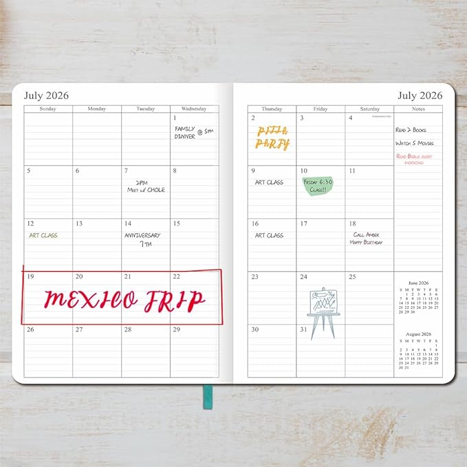 26-27 Academic Planner - Weekly and Monthly Planner, Jul 2026 - Jun 2027, Vegan Leather Cover, Elastic Closure, 7”x9.25”, Teal
