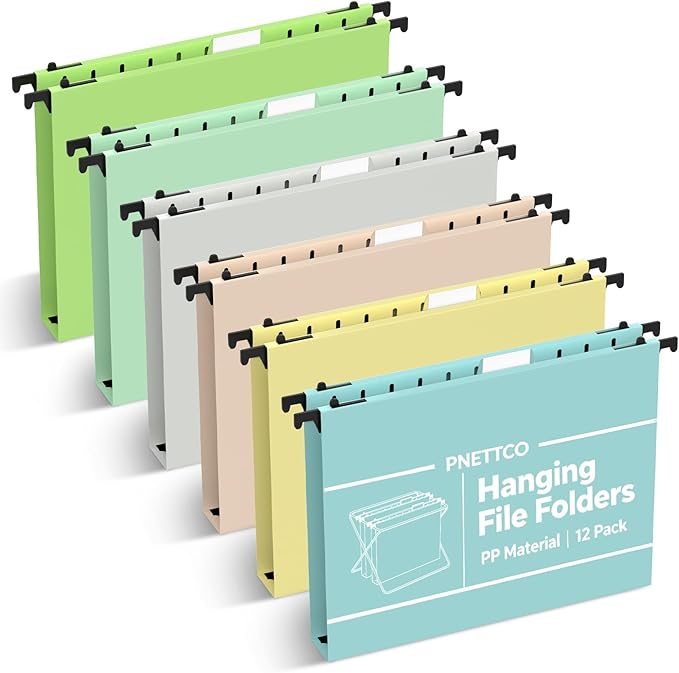 Extra Capacity Plastic Hanging File Folder, 12 Pack Reinforced Hang Folders Letter Size, Heavy Duty 1 Inch Expansion Filing Cabinet Folders, for Bulk Files, Medical Charts, Morandi Colors