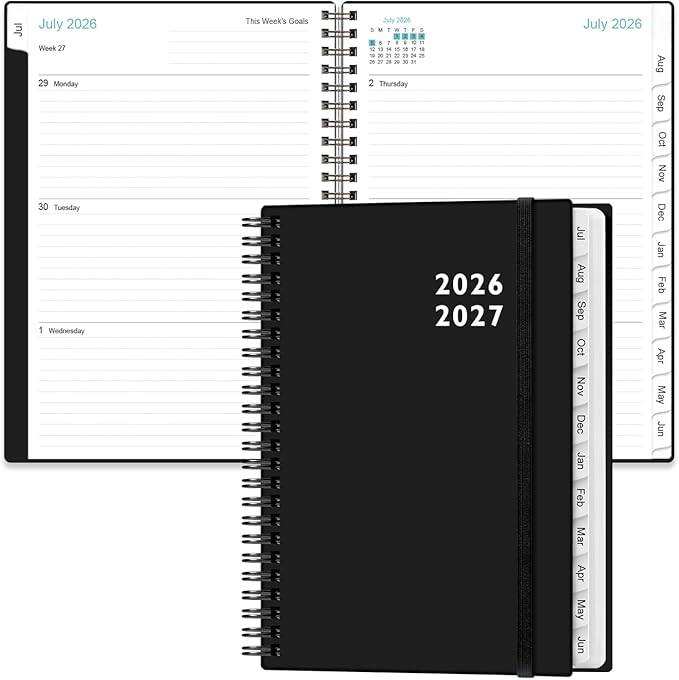 2026-2027 Planner - Weekly and Monthly Calendar Planner from Jul 2026 - Jun 2027, Planner 2026-2027 Spiral Bound with 12 Monthly Tabs, Inner Pocket, Perfect for School Office Supplies, 6.4" x 8.5", Black-C