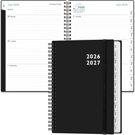 2026-2027 Planner - Weekly and Monthly Calendar Planner from Jul 2026 - Jun 2027, Planner 2026-2027 Spiral Bound with 12 Monthly Tabs, Inner Pocket, Perfect for School Office Supplies, 6.4" x 8.5", Black-C