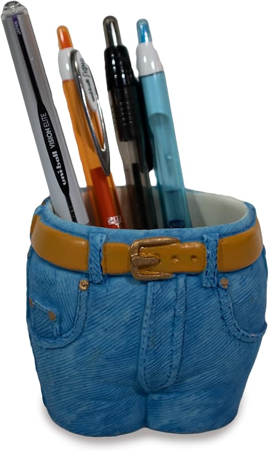 Stephanie Imports Ceramic Denim Jeans-Shaped Pen Holder Cup & Desk Organizer