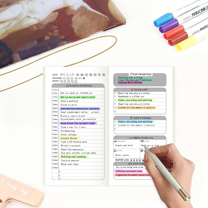 Pocket Planner Notebook, Daily Planner Refills, 30Sheets, 8.25x4.25inches Regular TN Journal Notebooks, Travelers Notebook Insert for Time Management