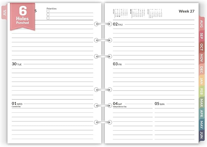 Forvencer 2026 Weekly & Monthly Planner Refills for A5 6-Ring Binders, July 2026 - Jun 2027, 6-Hole Punched Planner Inserts with Colorful Monthly Tabs, Small Calendar Organizers, 5-3/4" x 8-1/4"