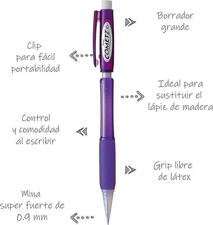 Pentel Cometz Automatic Pencil, 0.9mm, Violet Barrel, Box of 12 (AX119V)