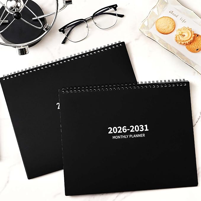 2026-2031 Monthly Planner - 5 Year Planner/Calendar 2026-2031, Jul 2026 - Jun 2031, 9" x 11", Tabs, 60 Months Flip Calendar, Spiral Bound Top, Black