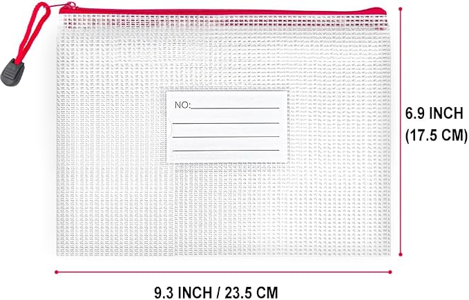 BOPART 24pcs Small Mesh Zipper Pouch Bags 9.3x6.9 Inches Plastic Zip File Bags A5 with Label Pocket for School Office Supplies, Board Game Storage, Puzzle Bags for Organizing