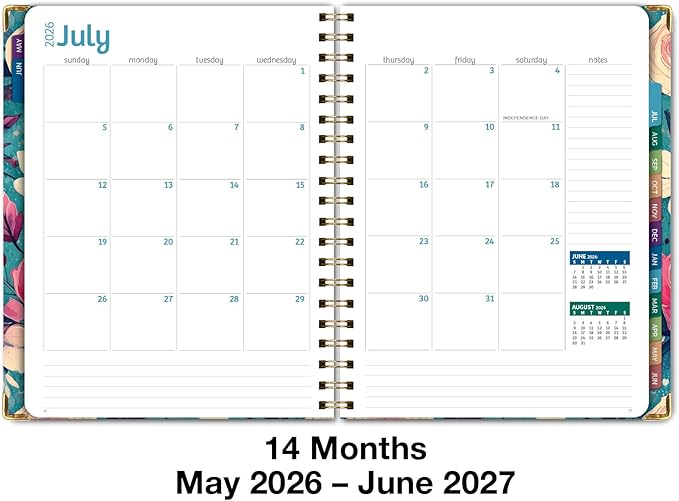 HARDCOVER Academic Year 2026-2027 Planner: 14 Months (May 2026 Through June 2027) 8.5"x 11" Daily Weekly Monthly Planner Yearly Agenda. Bookmark, Pocket Folder and Sticky Note Set (Teal Floral)