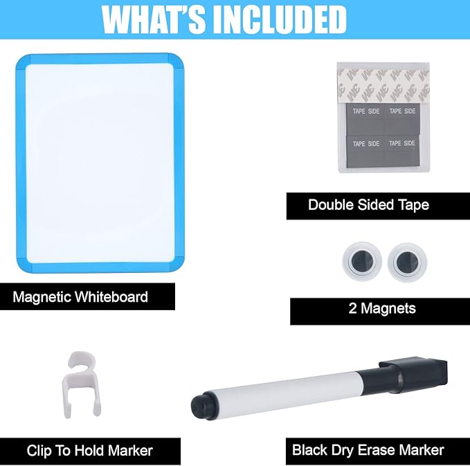 PTY Magnetic Dry Erase Board 8.5" x 11" with Magnetic Marker and 2 Magnets - Small Whiteboard for School Locker, Fridge, Office, Home (Blue Framed)