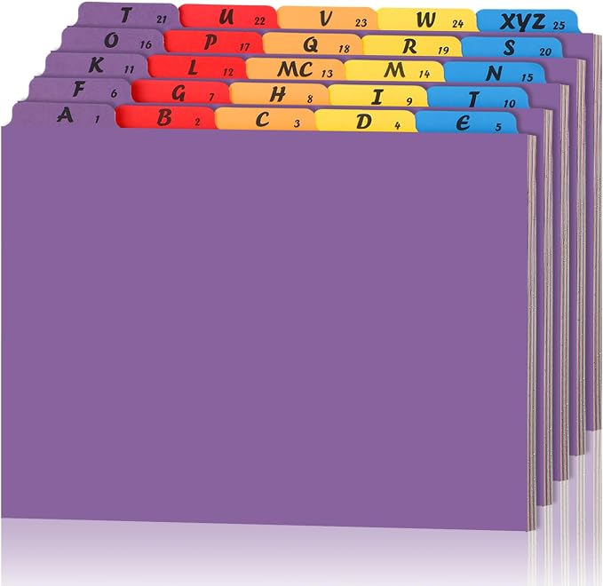 1 Set 25 Pack Alphabet File Dividers Letter Size, 1/5 Cut Tab A-z File Guides Number Folder Organizer for Filing Cabinet and Desk Home Office School(Modern Colors)