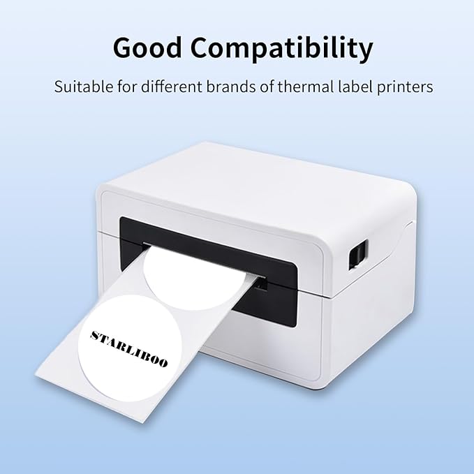 3 inch White Round Thermal Printer Labels, Waterproof Circle Direct Thermal Labels for DIY Logo Design, Multi-Purpose Self-Adhesive Sticker Label, Compatible with Rollo&MUNBYN