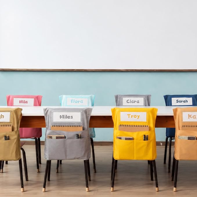24pcs for Classroom 16.3x19.7inch Classroom Chair Pockets with Name Tag 3 Pockets Chair Organizer for Teacher Student School Office(Boho)