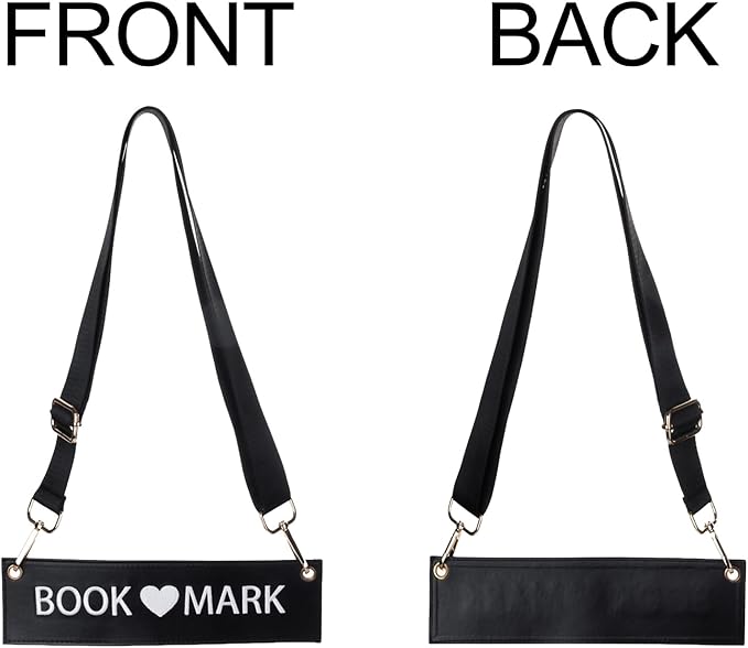 TIDOIRSA Crossbody Bookmark for Women - 10" Detachable Strap Embroidered Faux Leather Book Carrier Hands-Free, Unique Gift for Book Lovers (Black)