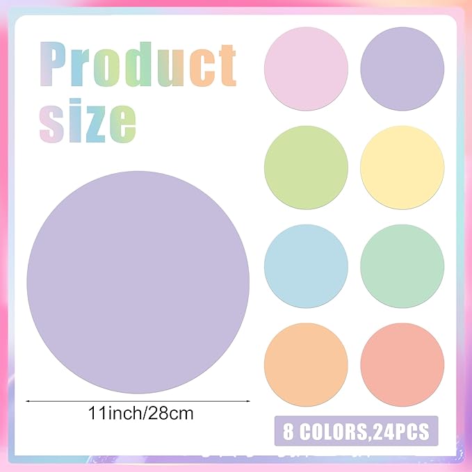 24 PCS Colorful Dry Erase Dots for Classroom Table 11in Dry Erase Circles Marker Stickers 8 Colors Removable Spots Sticker Wall Decals for School Classroom Teachers Students Whiteboard Desk Wall Decor