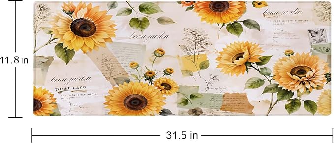 Gaming Large Mouse Pad with Stitched Edges, Vintage Sunflowers Desk Mat, Extended Keyboard Pad, Non-Slip Rubber Base Desk Pad for Keyboard and Mouse, 31.5X11.8 inch