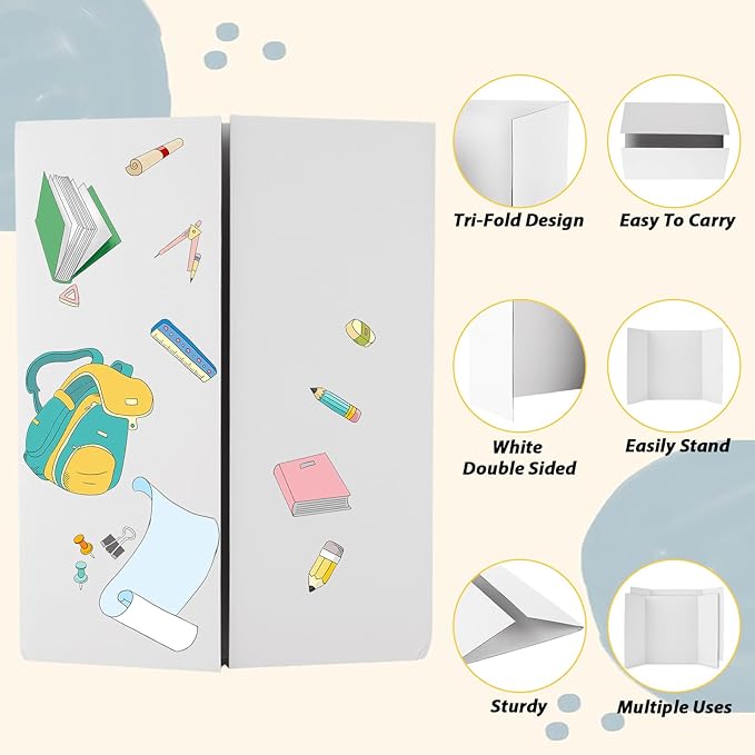 15 PCS 14 x 22 Inch Trifold Poster Board White Science Fair Display Boards 14 x 22 Trifold Presentation Board Tri-Fold Science Project Board Trifold Boards for Projects, Business, Exhibition
