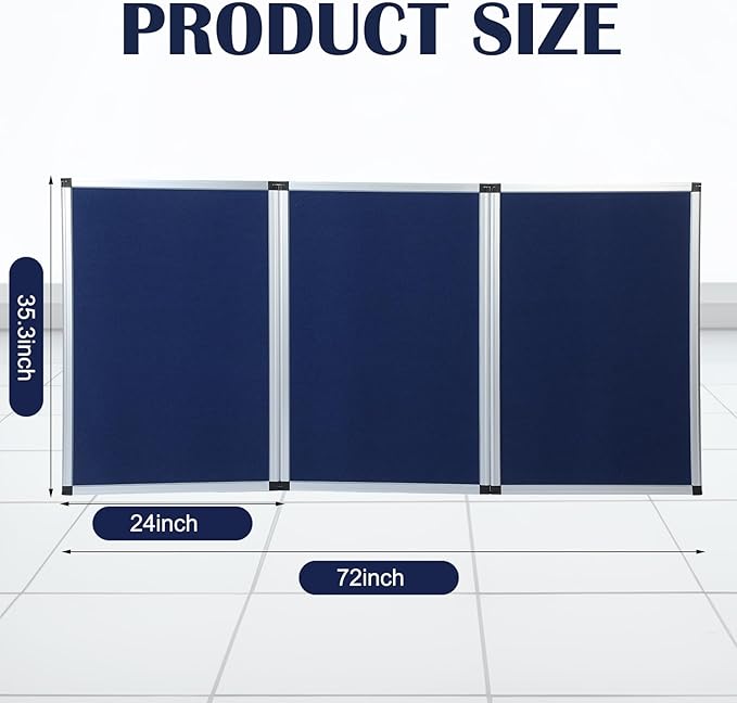 Sherr 3 Panel Trade Show Presentation Board, 72 x 35.3 inches Tri Fold Display Board, Single Sided Tabletop Display, Folding Panel for Trade Show Table Top (Blue)