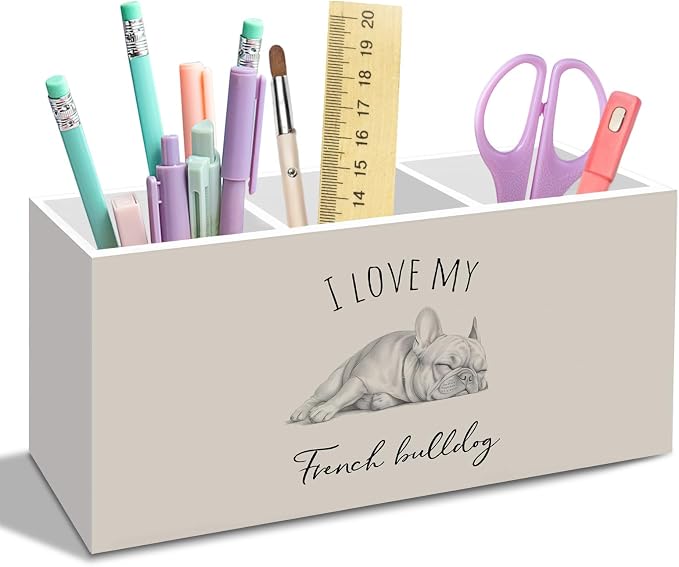 Frenchie French Bulldog Gifts Pen Pencil Holder for Women Desk, I Love My French Bulldog Office Desk Accessories, Dog Lovers Gifts Pen Holders Organizer for Bathroom Classroom
