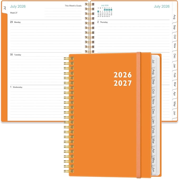 2026-2027 Planner - Weekly and Monthly Calendar Planner from Jul 2026 - Jun 2027, Planner 2026-2027 Spiral Bound with 12 Monthly Tabs, Inner Pocket, Perfect for School Office Supplies, 6.4" x 8.5", Orange-C