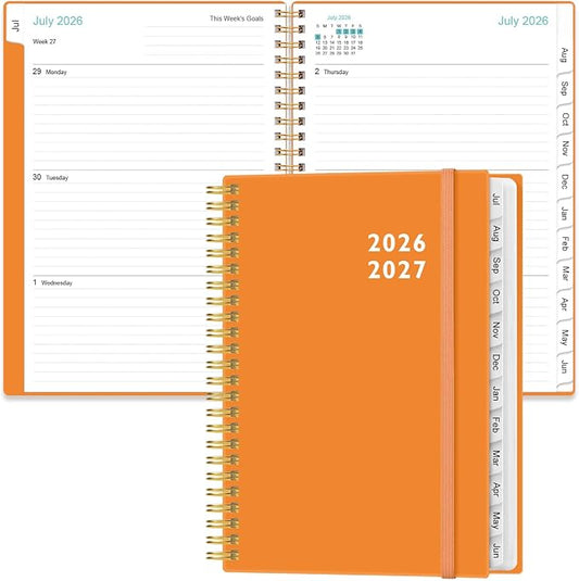 2026-2027 Planner - Weekly and Monthly Calendar Planner from Jul 2026 - Jun 2027, Planner 2026-2027 Spiral Bound with 12 Monthly Tabs, Inner Pocket, Perfect for School Office Supplies, 6.4" x 8.5", Orange-C