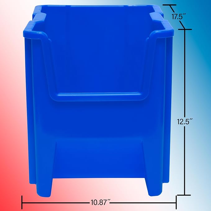 Akro-Mils 13014 Stak-N-Store Heavy Duty Stackable Open Front Plastic Storage Container Bin, (17-1/2" x 11" x 12-1/2"), Red, (4-Pack)