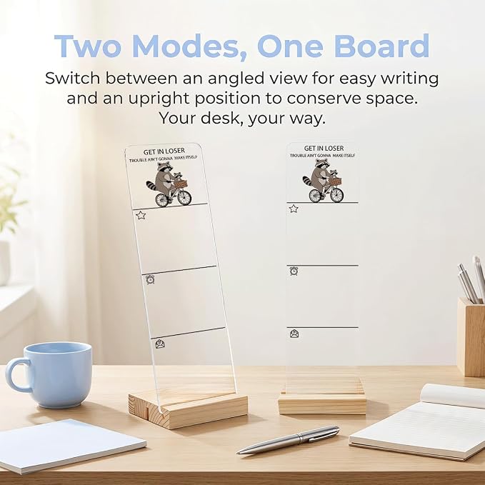Sticky Notes Monitor Memo Board Acrylic Holder with Removable Wooden Base, Get in Loser Logo Desk Set with 200 Sheets Two Sizes Sticky Notes, Office Desk Accessories Organizer