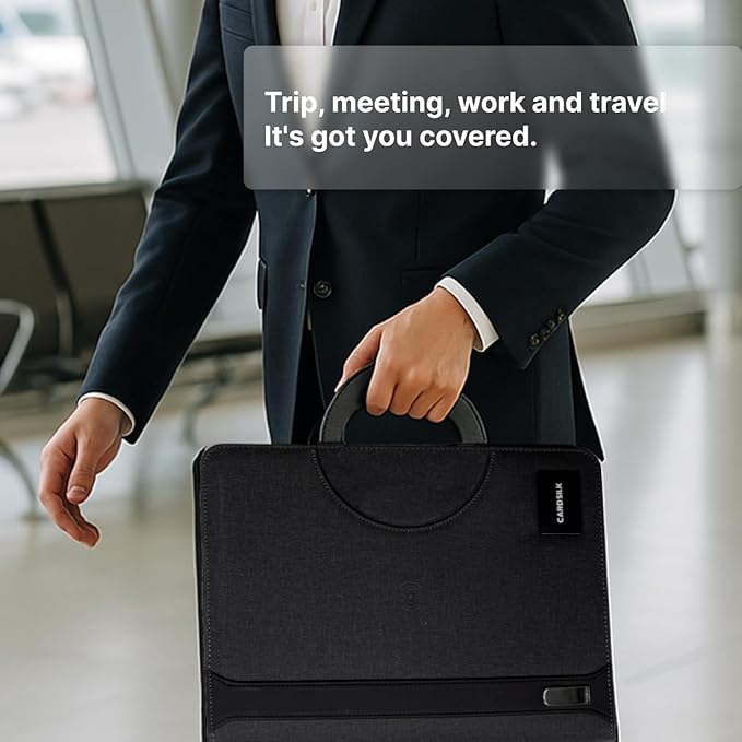 Zipper Padfolio, Portfolio Binder Organizer with 8000mAh Power Bank, Portfolio for Resume, Documents, Phone, Tablet, Business Supplies, Notebook Organizer with Wireless Charging