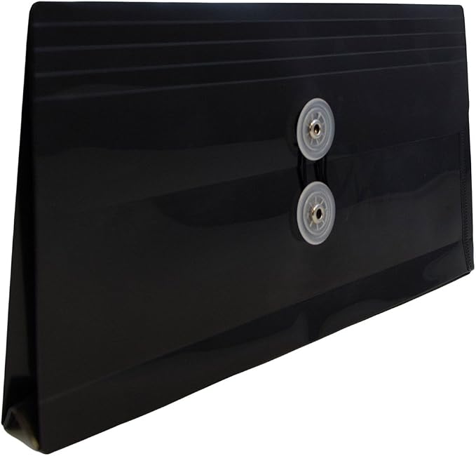 JAM PAPER Plastic Envelopes with Button & String Tie Closure - #10 Business Booklet - 5 1/4 x 10 - Black - 12/Pack