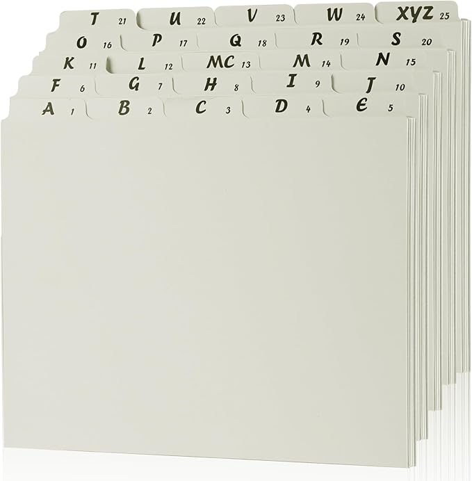 1 Set 25 Alphabet File Dividers A-Z Top Tab File Guides Letter Size 1/5 Cut Tab Manila Alphabetical File Organizer File Cabinet Dividers for Work Office Home School and Desk Organizer(Light Green)