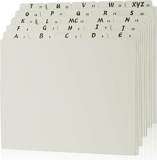 1 Set 25 Alphabet File Dividers A-Z Top Tab File Guides Letter Size 1/5 Cut Tab Manila Alphabetical File Organizer File Cabinet Dividers for Work Office Home School and Desk Organizer(Light Green)