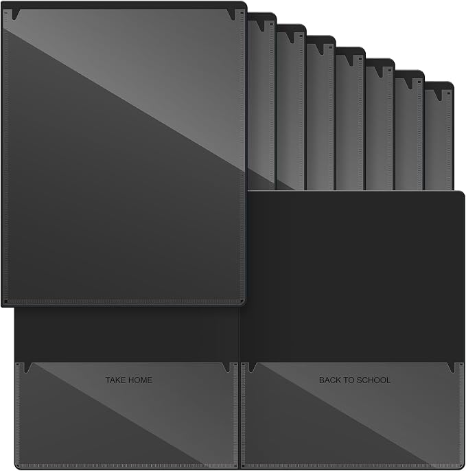 Henoyso 12 Pcs Folders with Pocket School to Home Folder Heavy Duty 2 Pocket Homework Folders with Clear Front Pockets for School Students Parent Teacher Communication (Black)