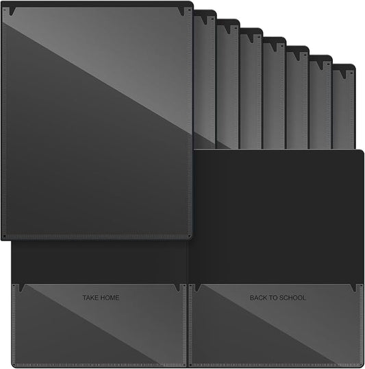 Henoyso 12 Pcs Folders with Pocket School to Home Folder Heavy Duty 2 Pocket Homework Folders with Clear Front Pockets for School Students Parent Teacher Communication (Black)