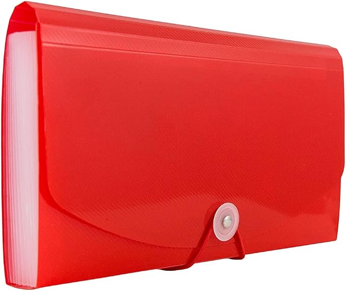 JAM PAPER Accordion Folders - 13 Pocket Plastic Expanding File - Check Size - 5 x 10 1/2 - Red - Sold Individually