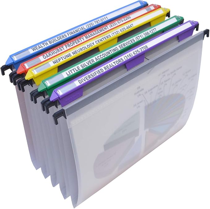 Ultimate Office MagniFile Hanging File Folders V- Bottom Letter Size with 11 inch Magnified Indexes that Double The Size of Your File Titles to Find Files Fast. (Set of 5 Frost)