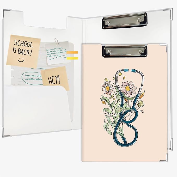 Lacama Nurse Clipboard GIFS for Women, Vintage Nursing School Office Supplies, Floral Stethoscope Project Folders with Metal Clip GIFS for Office Classroom Desk, 12.4x9.25 in