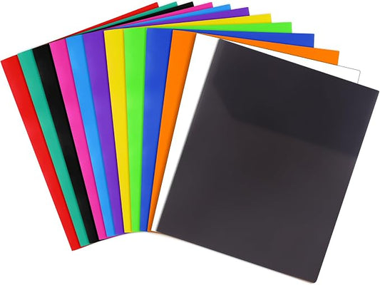 Feosky 12pcs Plastic Folders with Pockets, Heavy Duty Plastic Two Pocket Folder, File Pocket Folders for Office and School, Letter Size, 12 Assorted Colors