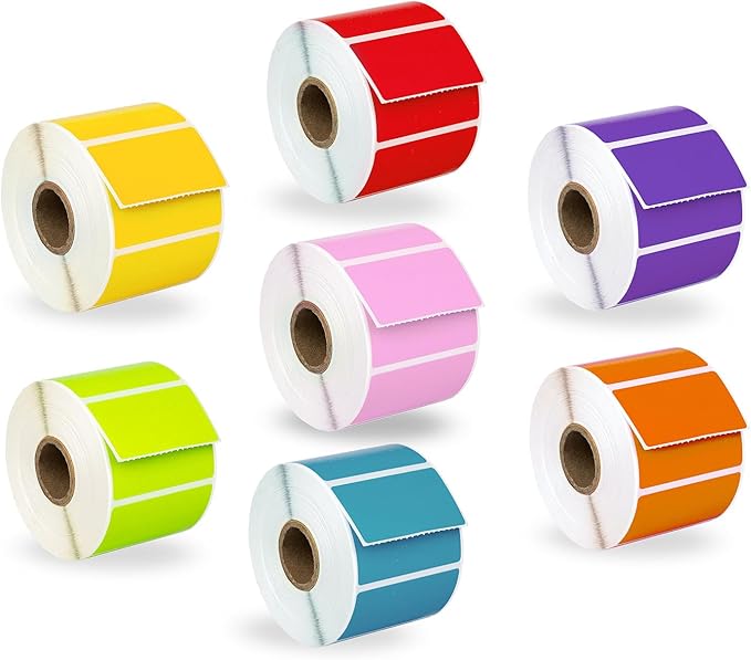 HOUSELABELS 2.25" x 1.25" Red, Blue, Yellow, Green, Orange, Lavender, Pink Address Labels on 1" Core Compatible with Zebra and Rollo Printers, 49 Rolls / 1,000 Labels per Roll